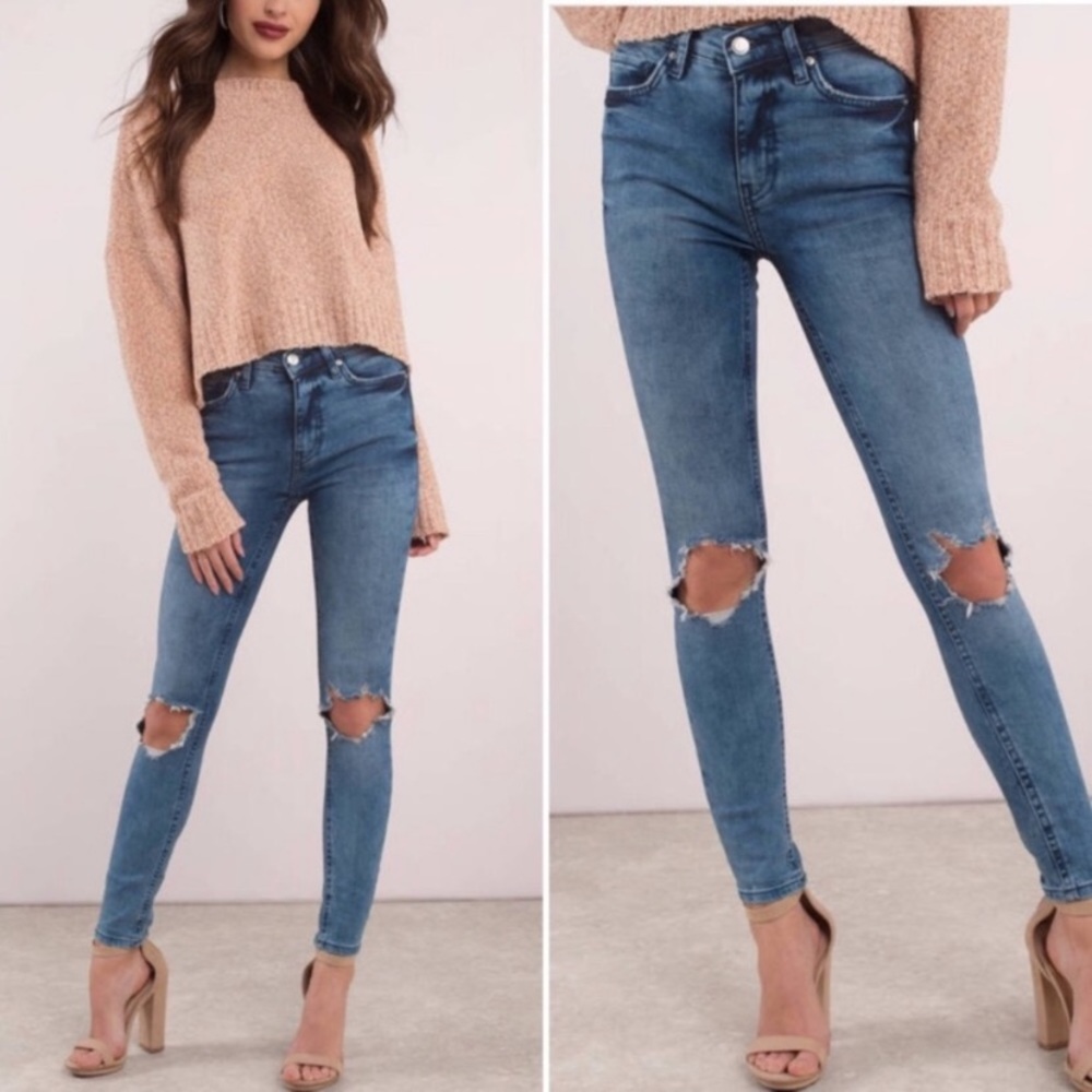 Free People Skinny High Rise Jeans Knee Holes size 27